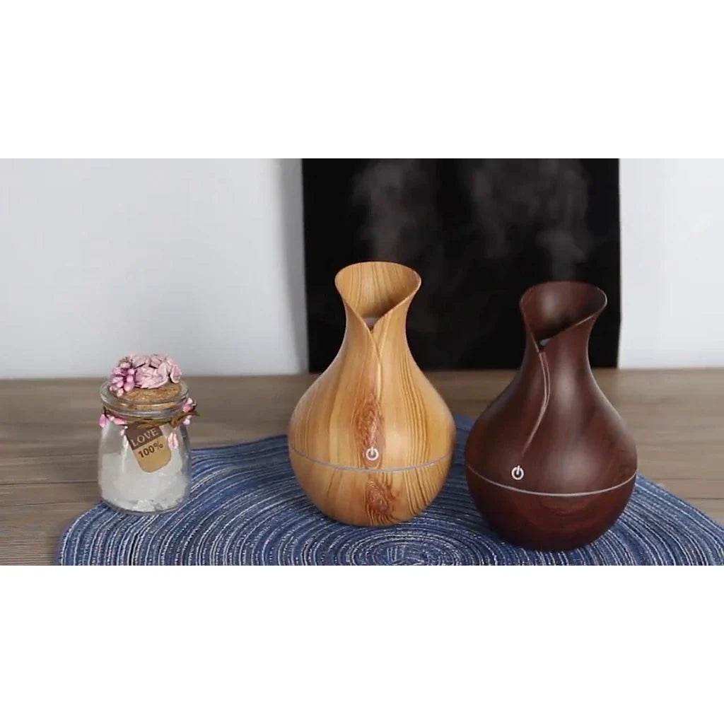 Umidificador Vaso Aromatizador Ultrassônico Tipo Madeira Usb Com Led Colorido