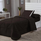 Kit Edredom Solteiro Dupla Face + Lençol 4 Pçs Preto Cinza