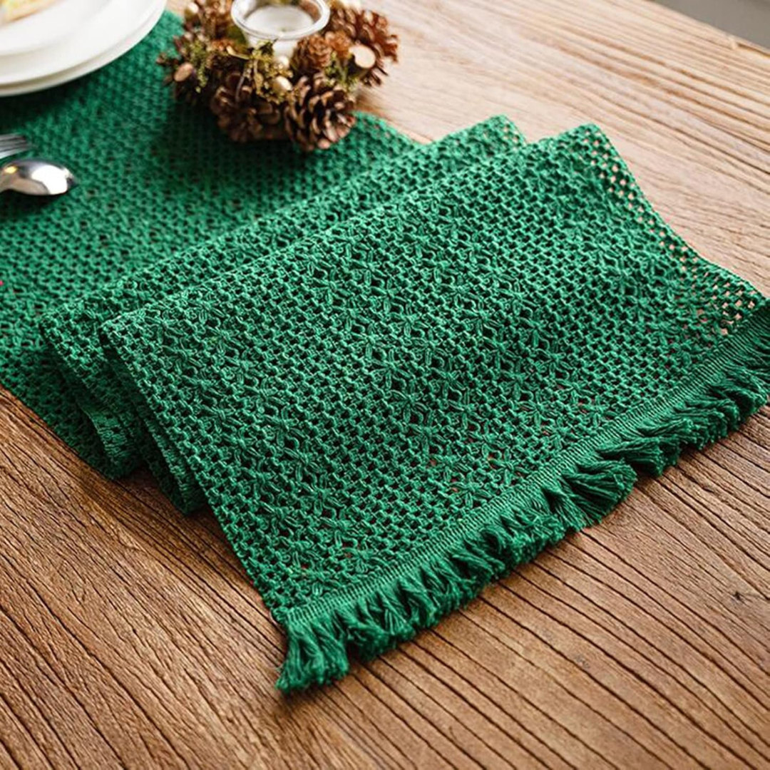 Corredor de Mesa Trançado Verde 30x220cm – Algodão e Linho
