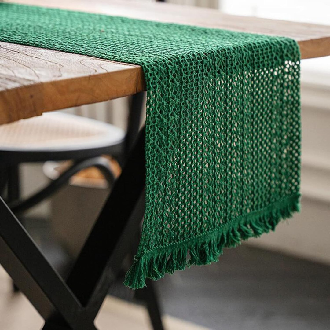 Corredor de Mesa Trançado Verde 30x220cm – Algodão e Linho