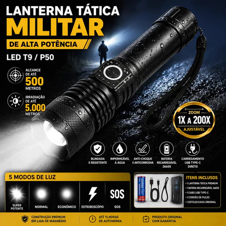 LumenX Pro™ - Lanterna Tática com 10.000 Lúmens