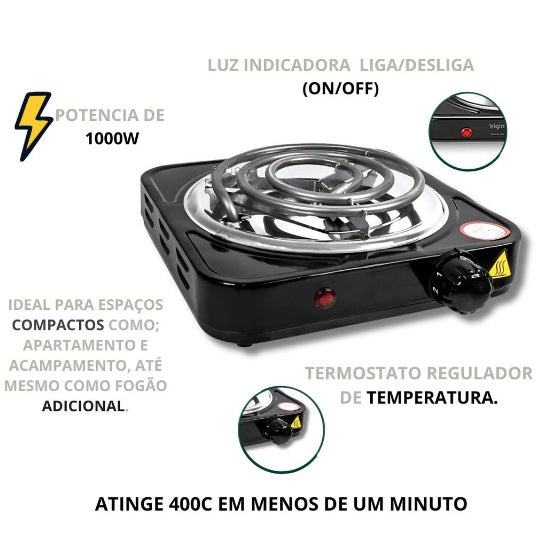 Fogão Elétrico Cooktop 1 Boca 1000W Portátil Camping | Linha Premium