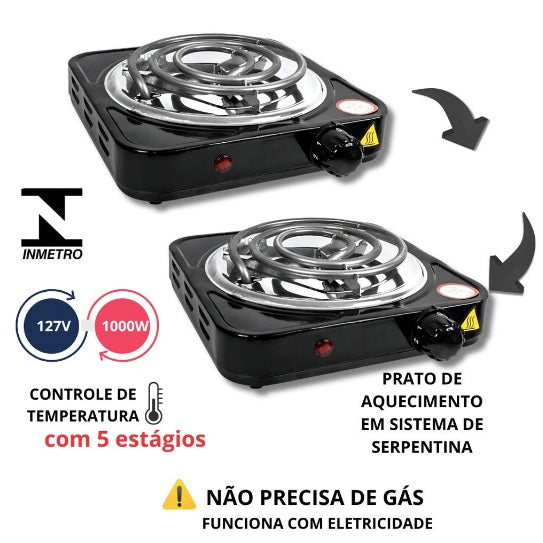 Fogão Elétrico Cooktop 1 Boca 1000W Portátil Camping | Linha Premium