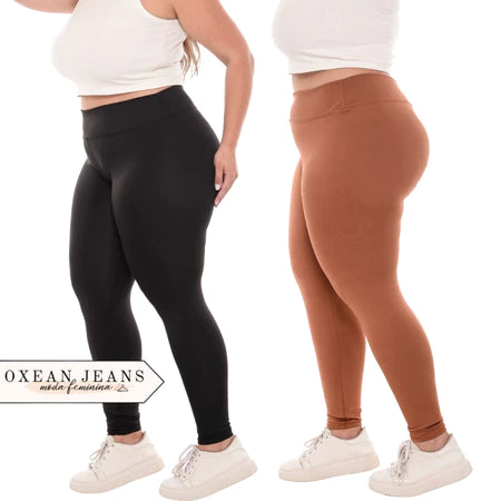 Kit 2 Calças Legging Plus Size Feminina Leg Suplex Zero Transparência Cintura Alta Levanta Bumbum