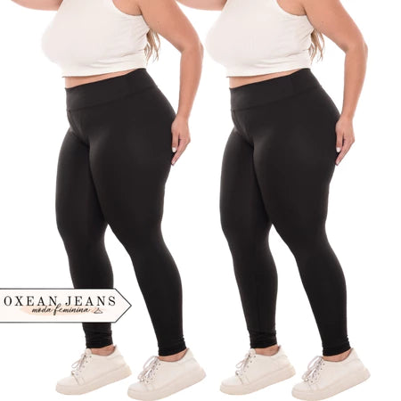 Kit 2 Calças Legging Plus Size Feminina Leg Suplex Zero Transparência Cintura Alta Levanta Bumbum