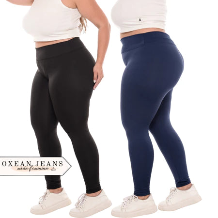 Kit 2 Calças Legging Plus Size Feminina Leg Suplex Zero Transparência Cintura Alta Levanta Bumbum