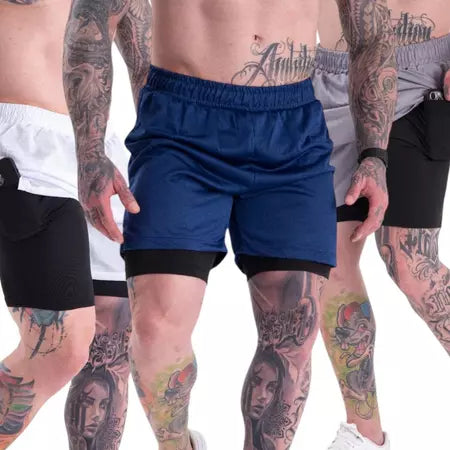 Kit 3 Shorts 2 em 1 Para Academia, Corrida e Lazer