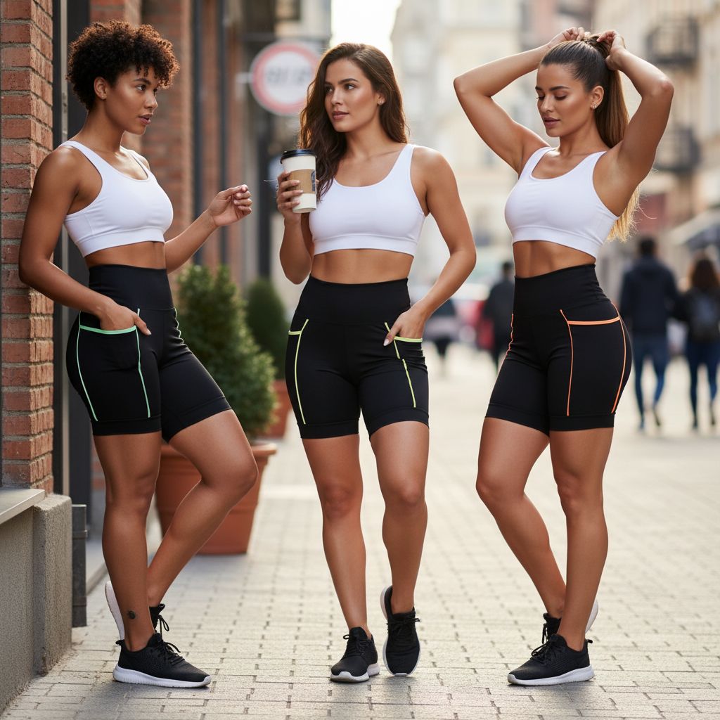Kit 3 Bermudas Fitness com Cós Alto e Bolsos Fundos - PowerFit 3X