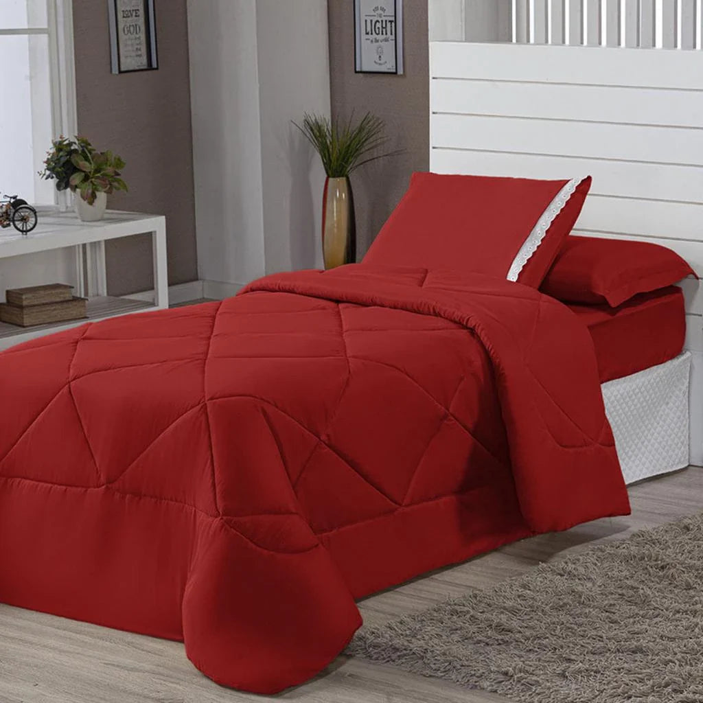 Kit Edredom Solteiro Dupla Face + Lençol 4 Pçs Preto Cinza