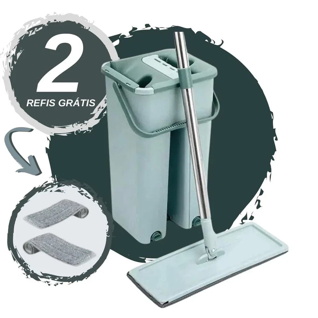 Mop Flat com Balde 6L | 2 Refis e Cabo Extensível Inox