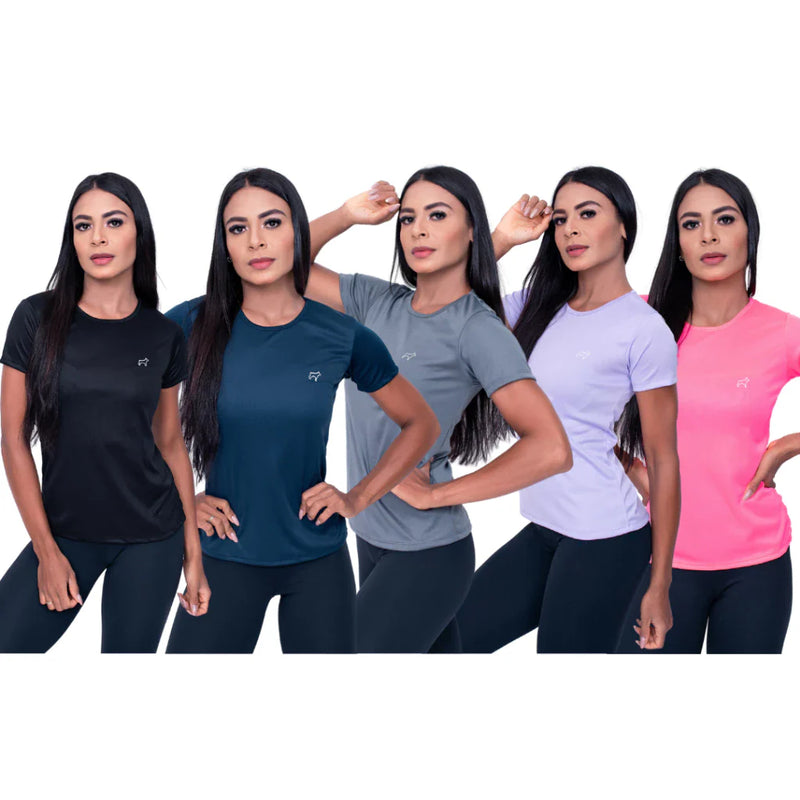 Kit com 5 Camisetas Femininas Dry Fit