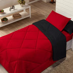 Kit Edredom Solteiro Dupla Face + Lençol 4 Pçs Preto Cinza