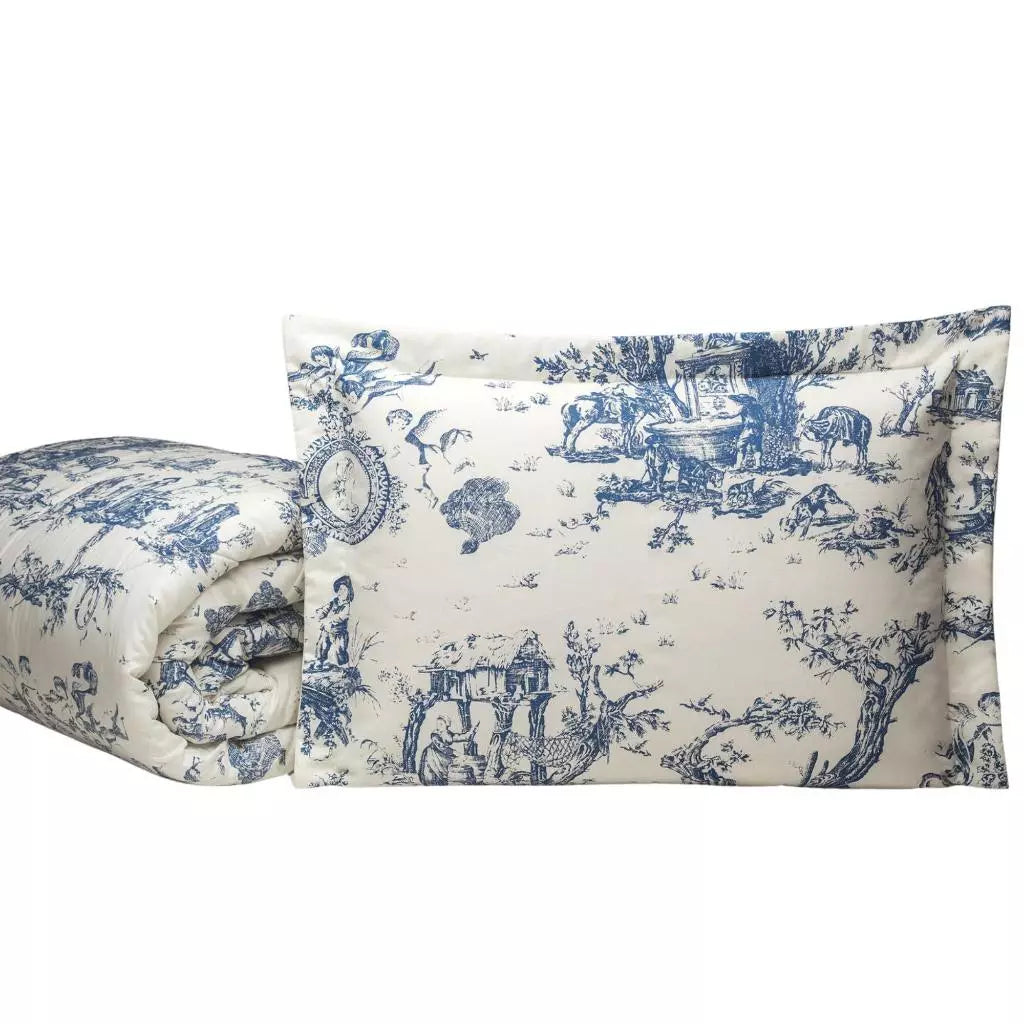 Kit COMPLETO 09 Peças EDREDOM + COBRE LEITO + LENÇOL com ELÁSTICO Algodão Percal 180 Fios Porcelana