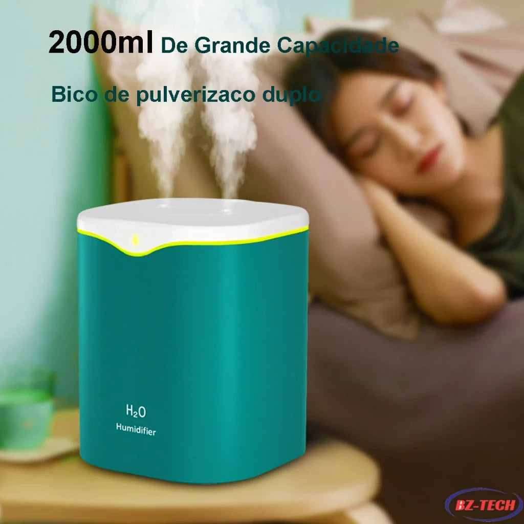 Umidificador Aromatizador 2L Bico Duplo USB LED