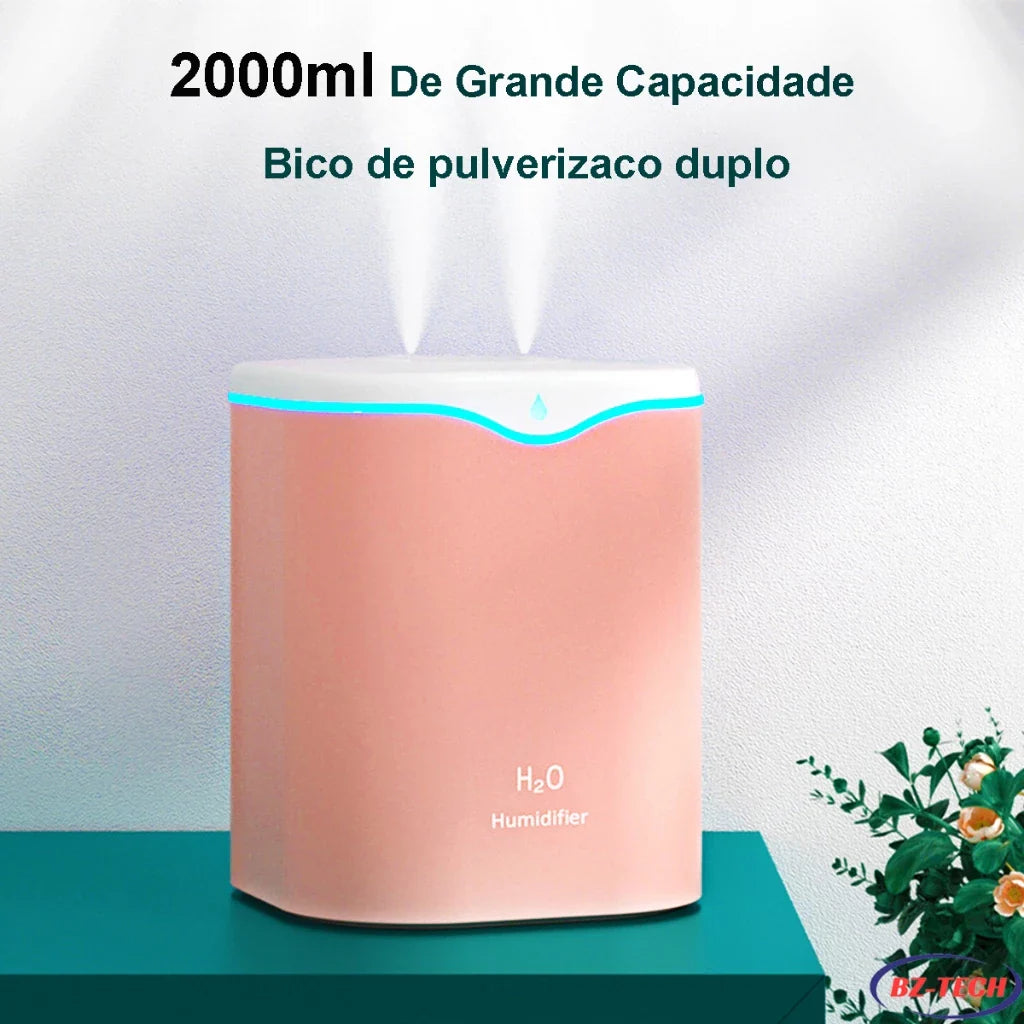 Umidificador Aromatizador 2L Bico Duplo USB LED