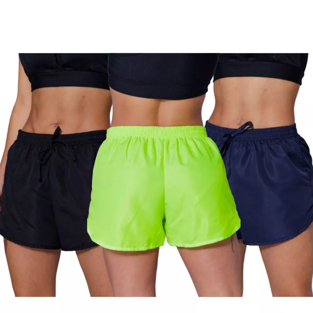 Kit 3 Shorts Tactel Feminino - APENAS R$79,80