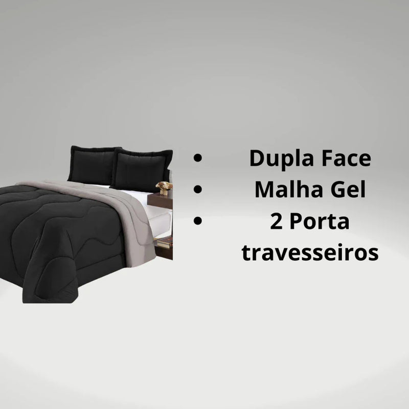 Edredom Casal Queen Dupla Face Malha Gel 3 Peças