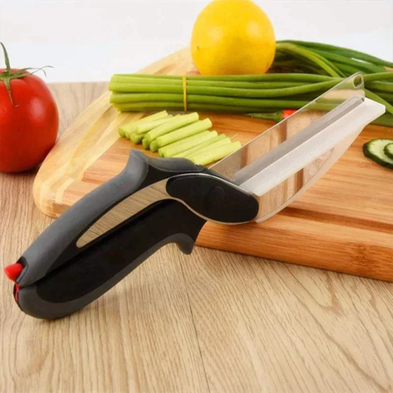 Tesoura CleverCutter Inox 2 em 1 – Fatiadora de Legumes e Verduras Multiuso