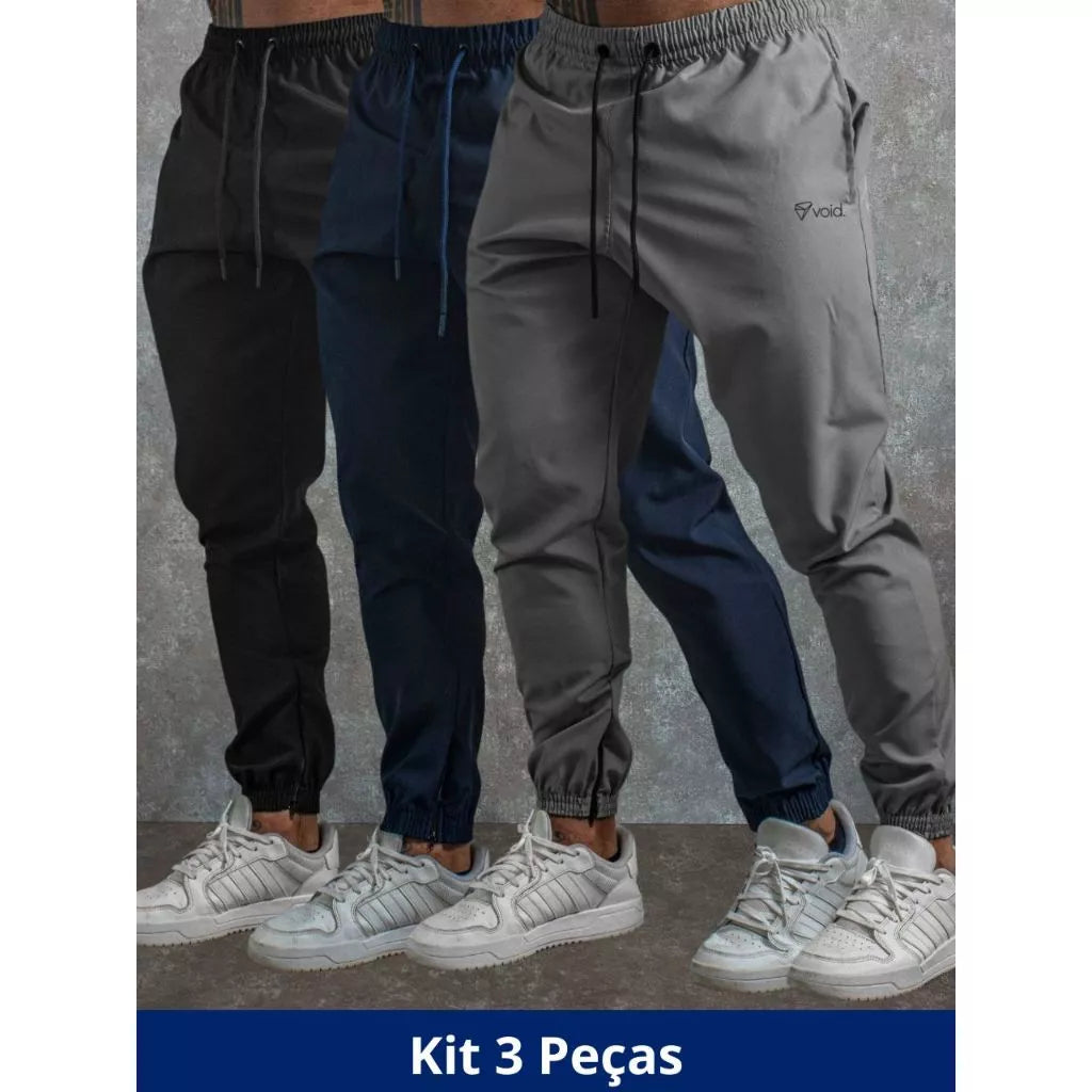 Kit com 3 Calças Jogger Tactel Void com Elastano - Estilo e Conforto para o Dia a Dia e Treinos