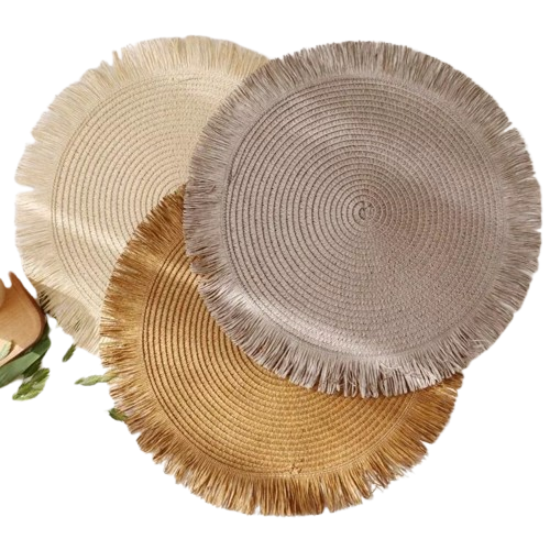 Jogo Americano Descanso Redondo Com Franja Algodão