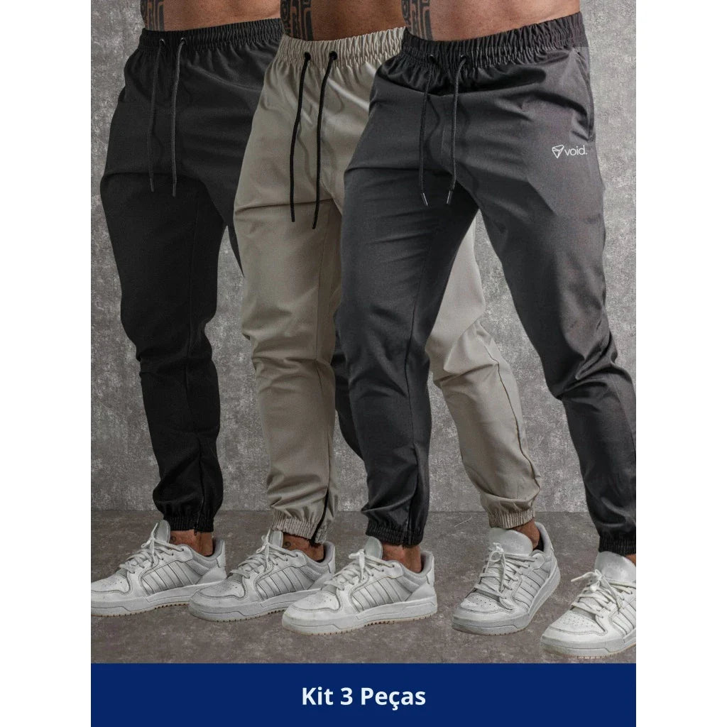 Kit com 3 Calças Jogger Tactel Void com Elastano - Estilo e Conforto para o Dia a Dia e Treinos