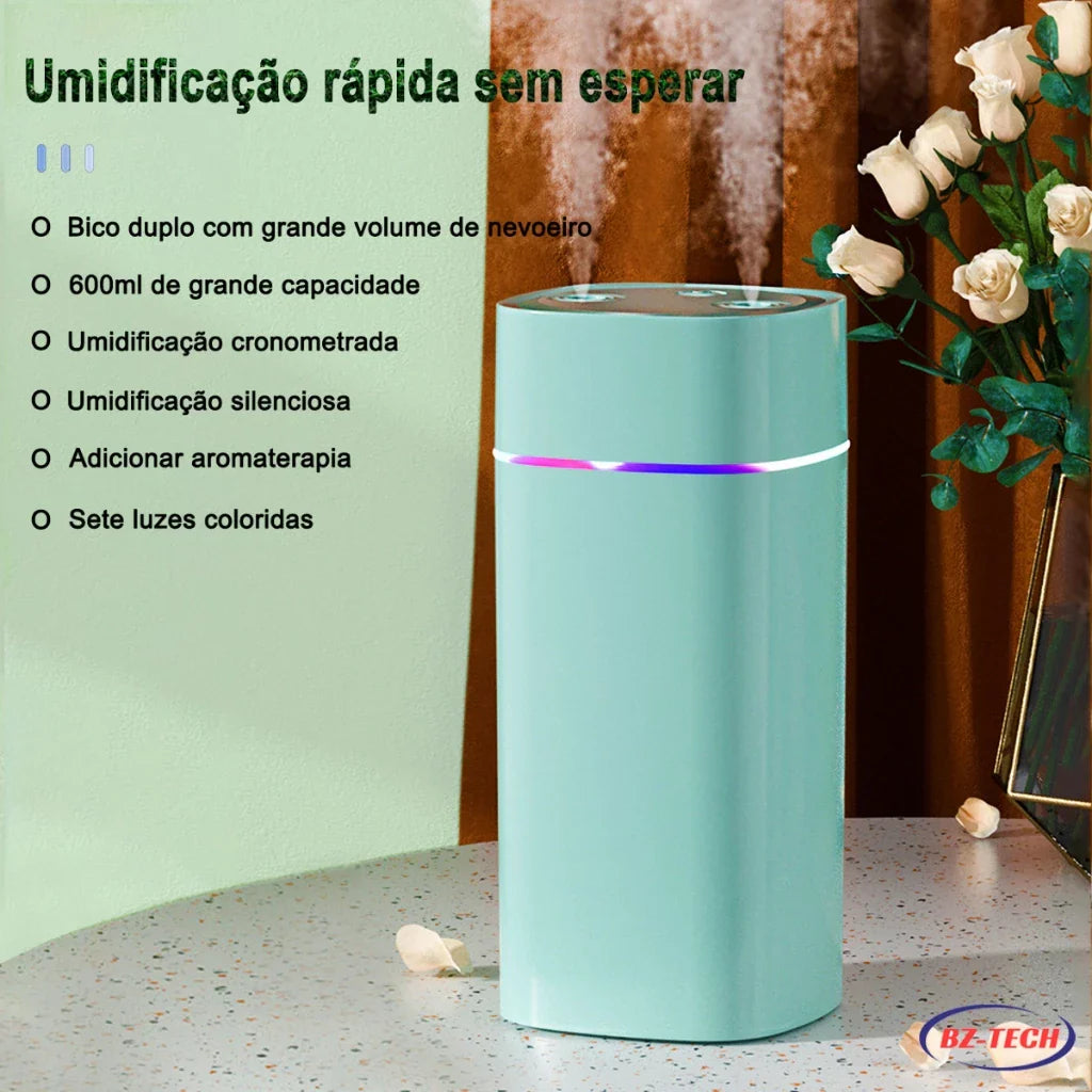 Umidificador Aromatizador 2L Bico Duplo USB LED
