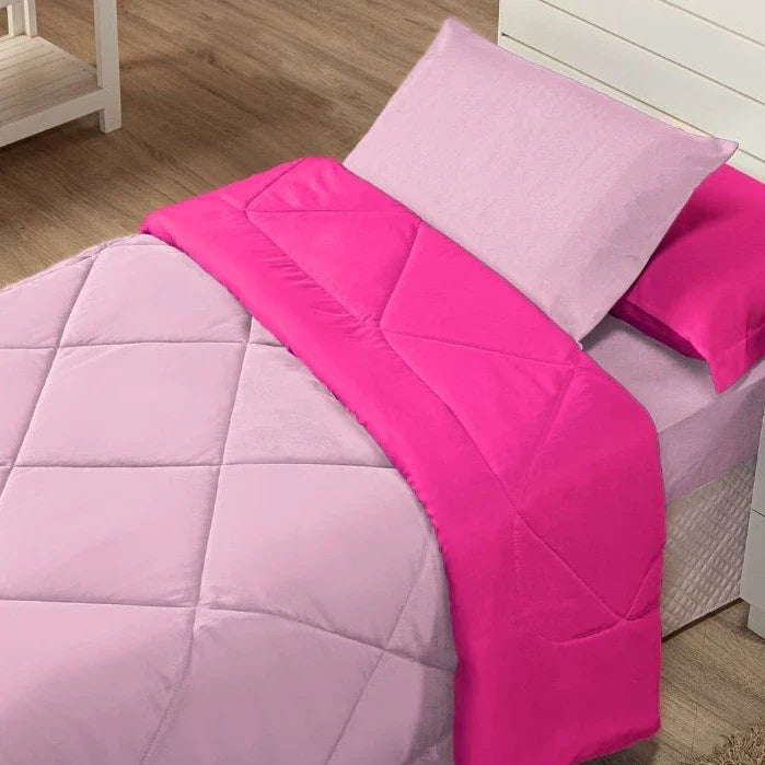 Kit Edredom Solteiro Dupla Face + Lençol 4 Pçs Preto Cinza