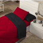 Kit Edredom Solteiro Dupla Face + Lençol 4 Pçs Preto Cinza