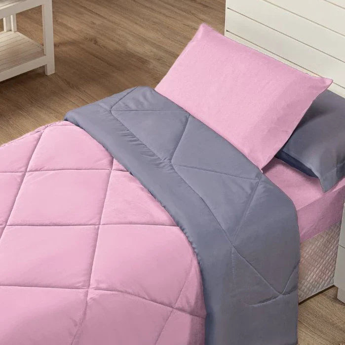 Kit Edredom Solteiro Dupla Face + Lençol 4 Pçs Preto Cinza