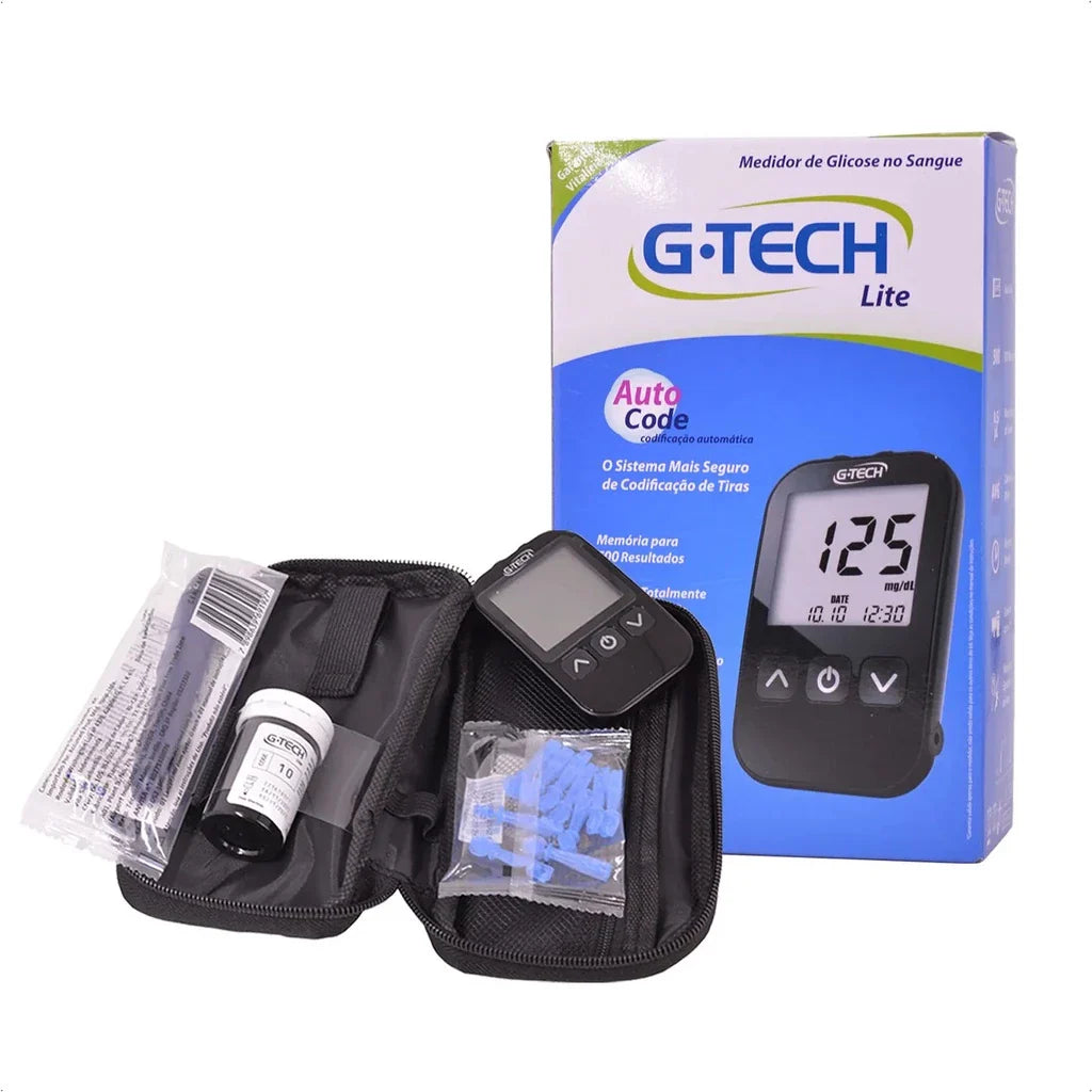Kit Completo Medidor de Glicose Diabetes G-Tech Lite