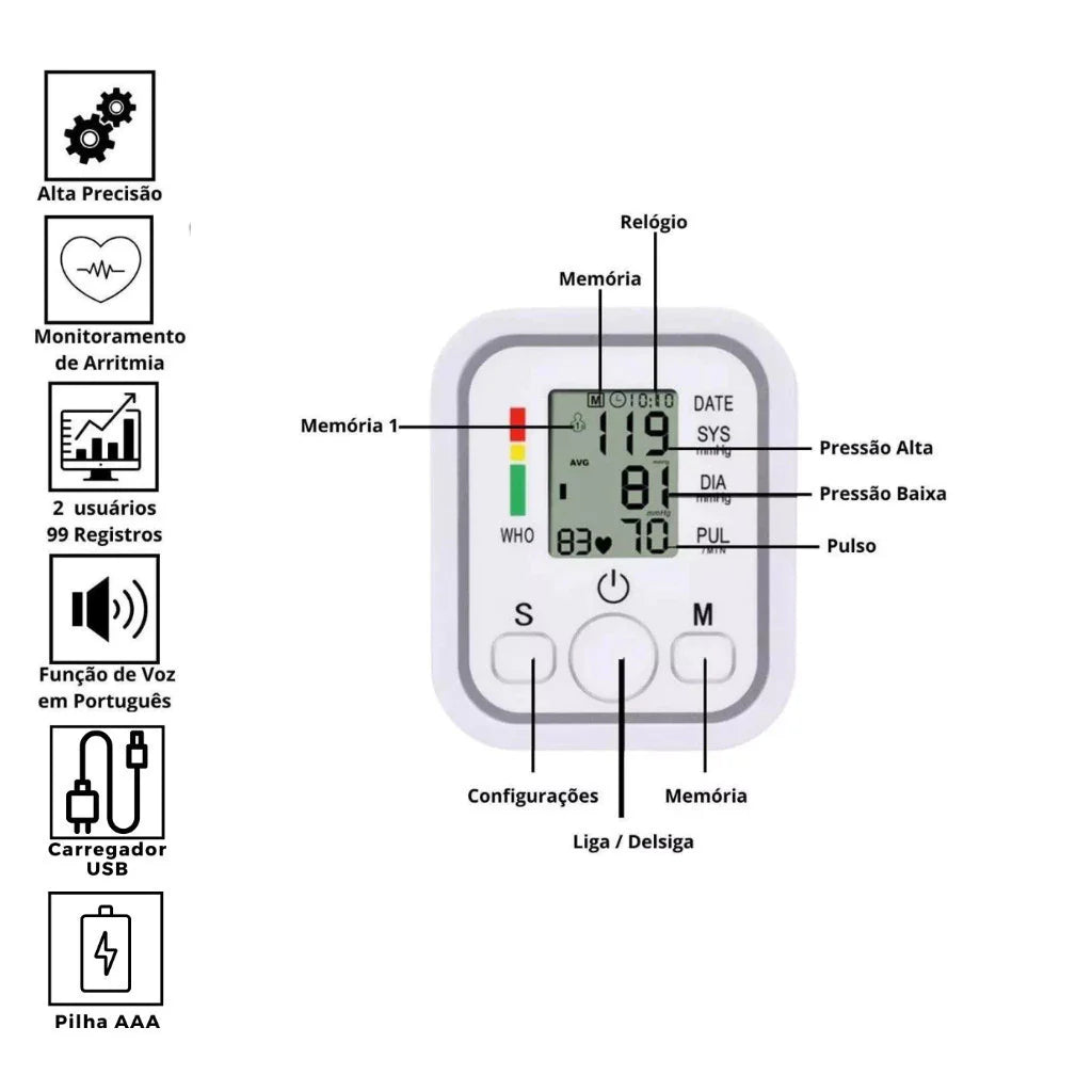 Aparelho Medidor De Pressão Arterial Digital De Braço