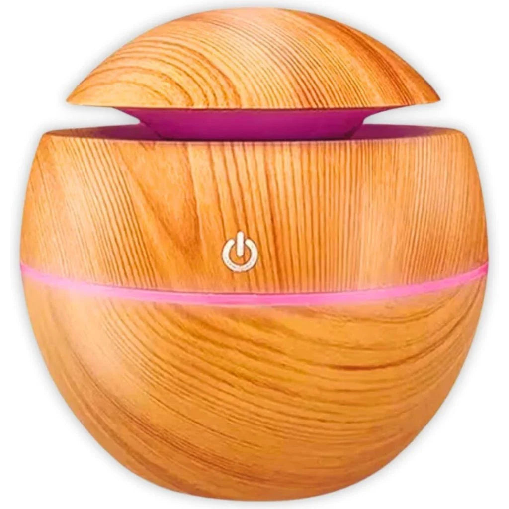 Umidificador Ultrassônico USB, Difusor de Aroma e Óleo Essencial, Purificador Led 7 Cores Madeira - Portátil
