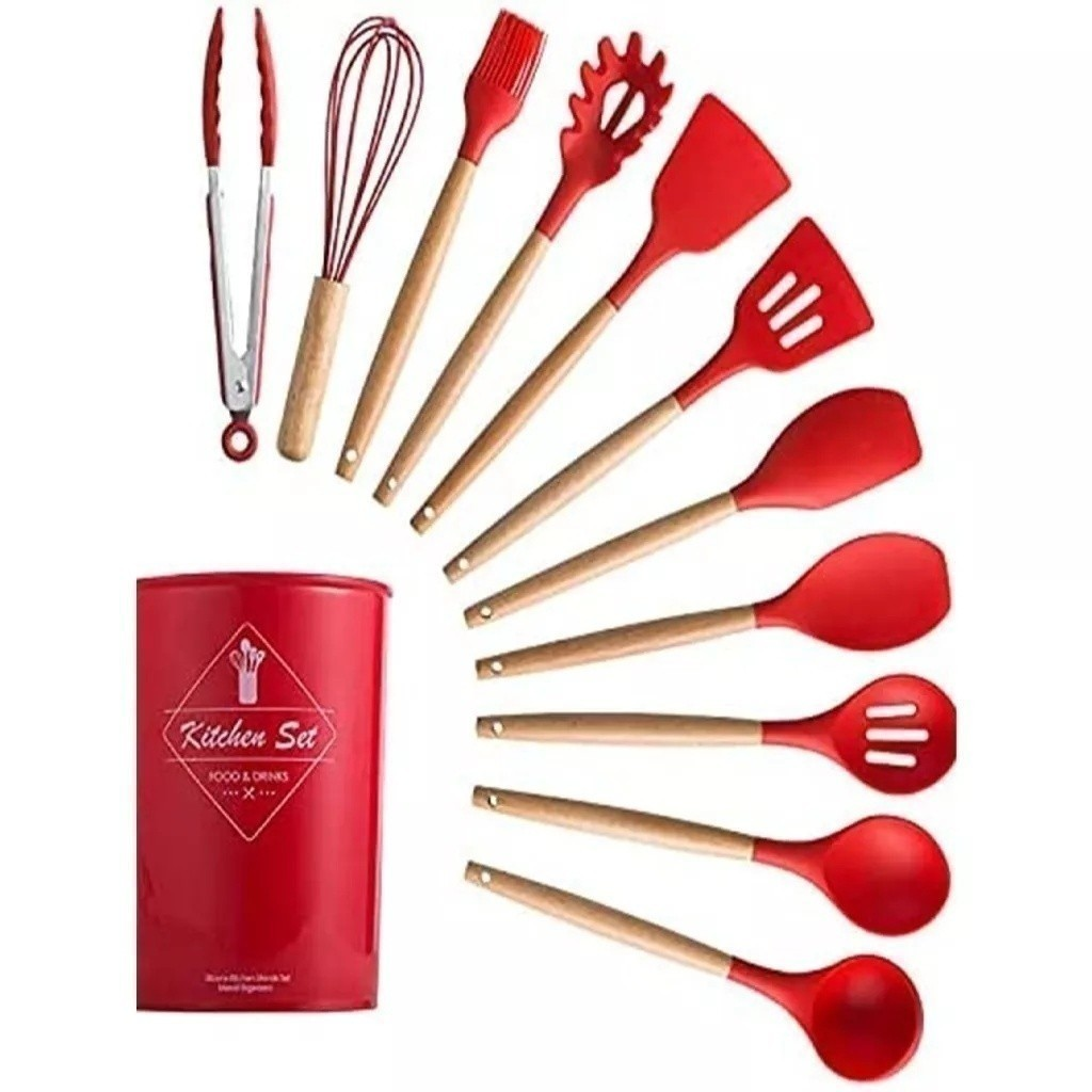 Jogo de Utensílios 12 peças Silicone com Suporte
