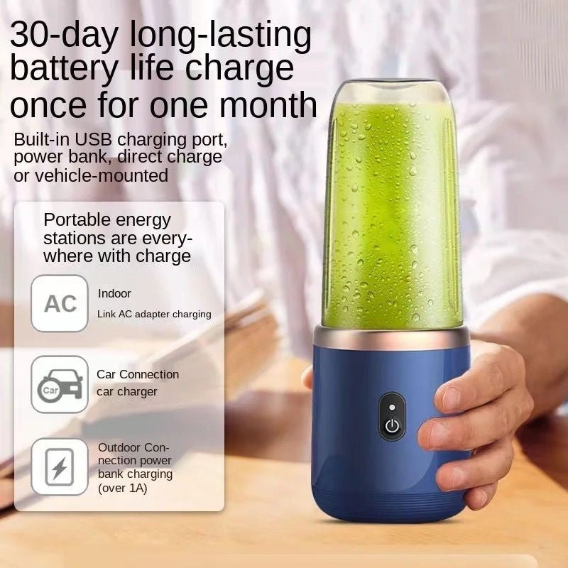 Mini Liquidificador Portátil 400ml USB Recarregável 6 Lâminas Inox para Sucos e Vitaminas