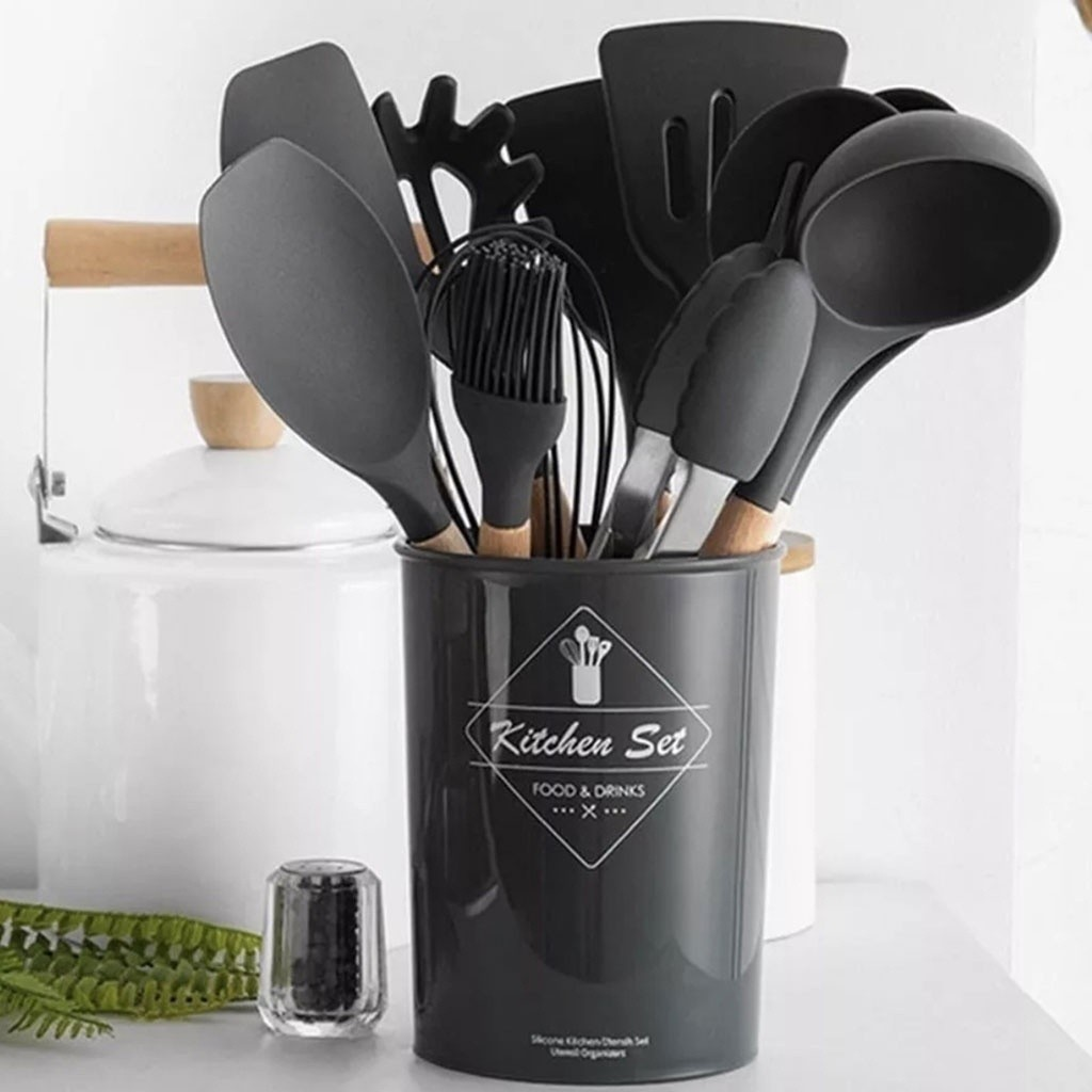 Jogo de Utensílios 12 peças Silicone com Suporte