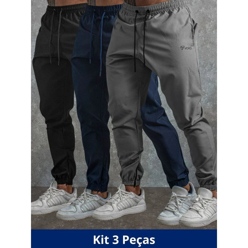 Kit com 3 Calças Jogger Tactel Void com Elastano - Estilo e Conforto para o Dia a Dia e Treinos